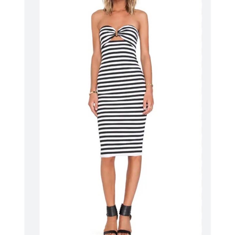 BEC & BRIDGE Seven Wonders Strapless Stripe Dress Sz 4 Black White Coastal Chic